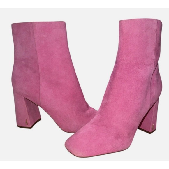Sam Edelman Codie Square Toe Block Heel Bootie Pink Confetti Leather Women's 11 - Picture 1 of 8